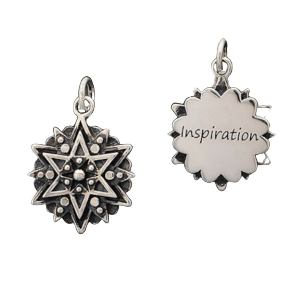 Sterling Silver Inspiration Star Charm – 14mm Engraved Double-Sided Pendant